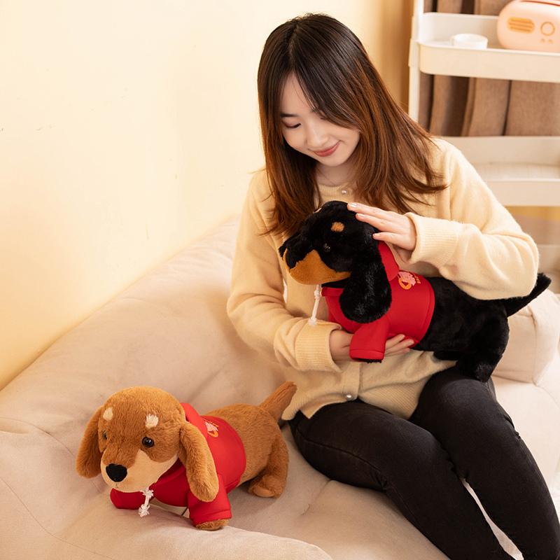 Adorável Dachshund Alemão Cão de Pelúcia Recheado Realista Cão Texugo Filhote Fofinho de Pelúcia Projetado Para Presente de Data de Nascimento
