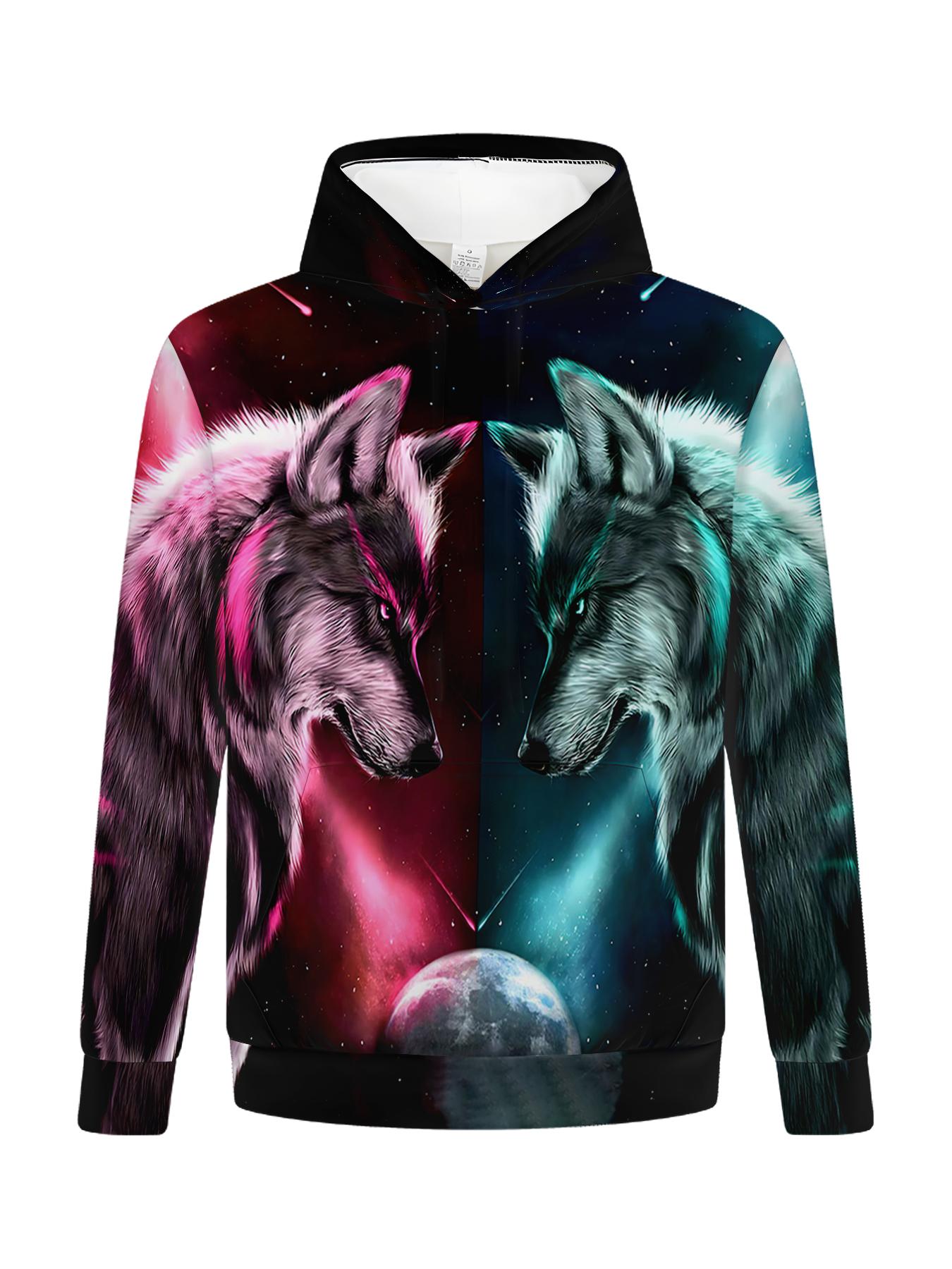 Мужская толстовка Lone Wolf со стереоскопическим 3D-принтом на осень и зиму — фото 7