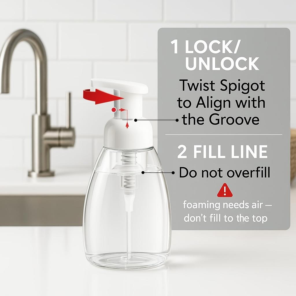 Clear 8.5oz Foaming Soap Pump Bottle, 8.45oz Empty Refill Dispenser for Home & Bathroom Use