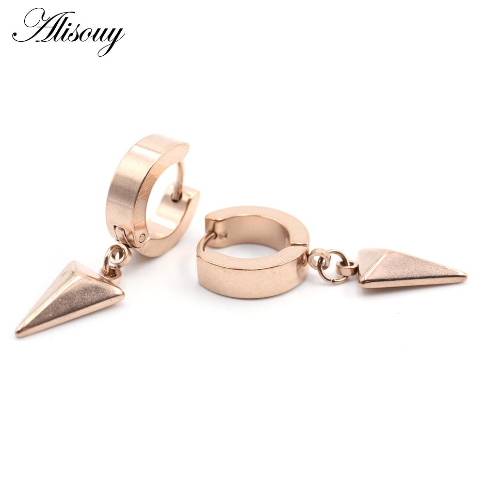 Alisouy 2pcs Stainless Steel Stud Huggie Hoop Earrings for Women Men Triangle Dangle Earrings Punk Hiphop Style Goth Earrings