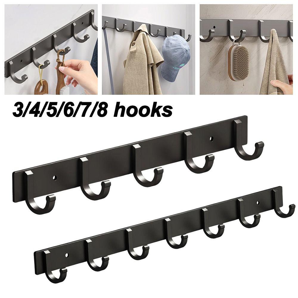 Aluminum Alloy Wall Mounted Hook Rack Strong Adhesive Space Saving Towel Rack Hook Heavy Duty Load Bearing 3-8 Hooks