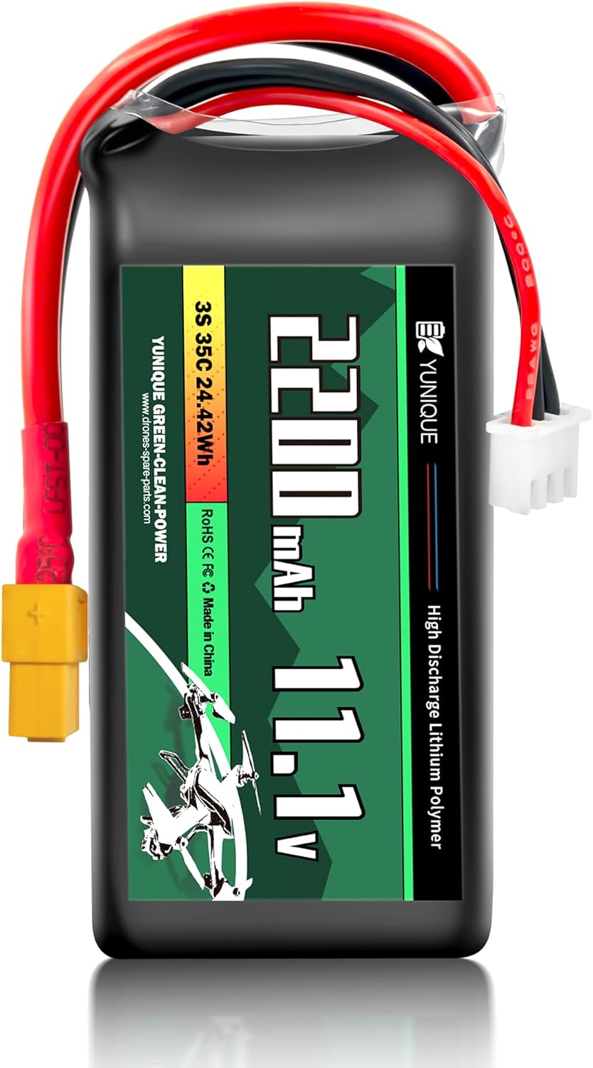 Lipo Battery 3S 11.1V 2200mAh 35C with XT60 Connector – High Power for RC Models – Soft Case, Silicone Wire nero