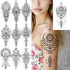 1 Sheet Black Henna Mandala Fake Jewels Temporary Sleeve Tattoos For Women Girls Forearm Waist Chest Back Tattoo Sticker Decal