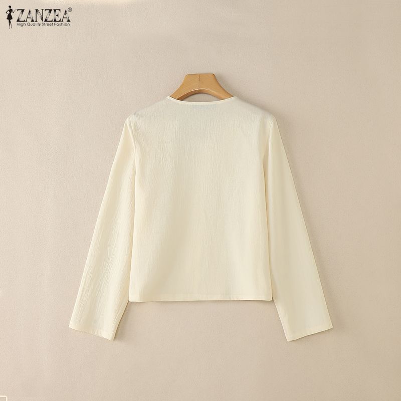 ZANZEA Damen Lässig Rundhals Einfarbig Locker Langarm Bluse