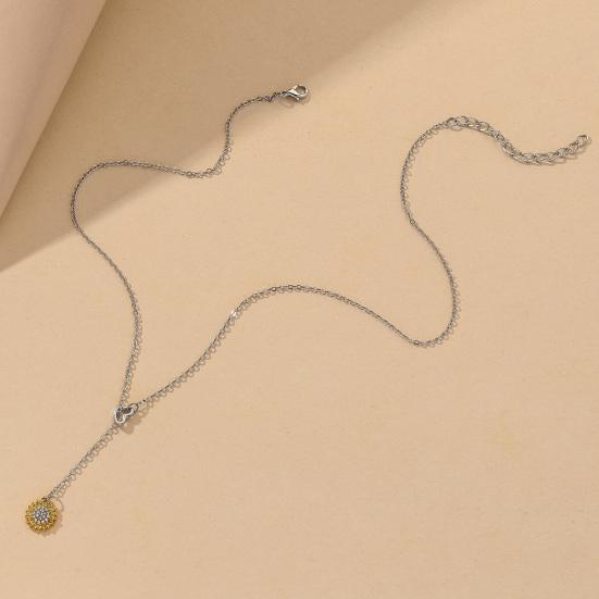 Women Sunflower Heart Rhinestone Pendant Clavicle Chain Necklace Jewelry Gift