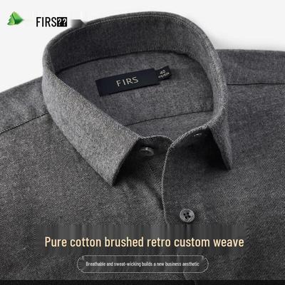 FIRS Men's 100% Cotton Twill Brushed Long-Sleeve Shirt