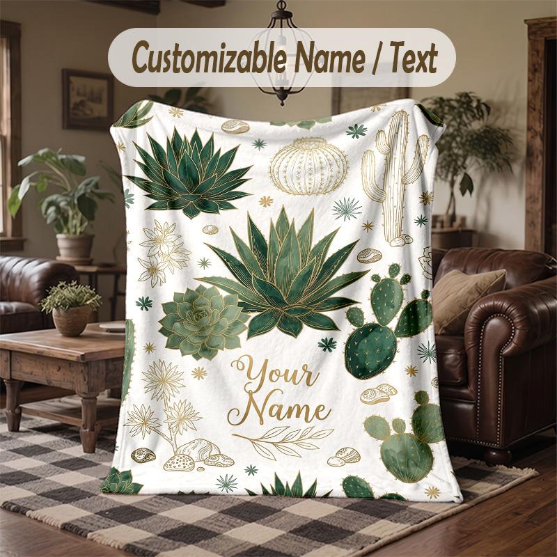 Strawberry Garden Theme Throw Blanket Custom Name Text Personalized Blanket Soft Cozy Blanket for Home Sofa Bed