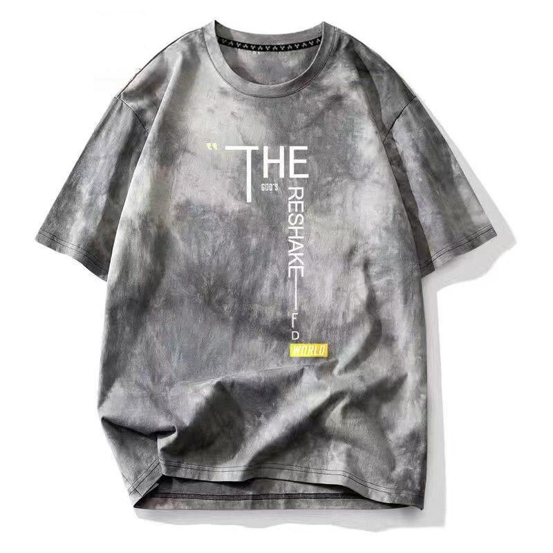 Pánské tričko s krátkým rukávem v retro stylu tie-dye ve stylu Hongkongu, volného střihu