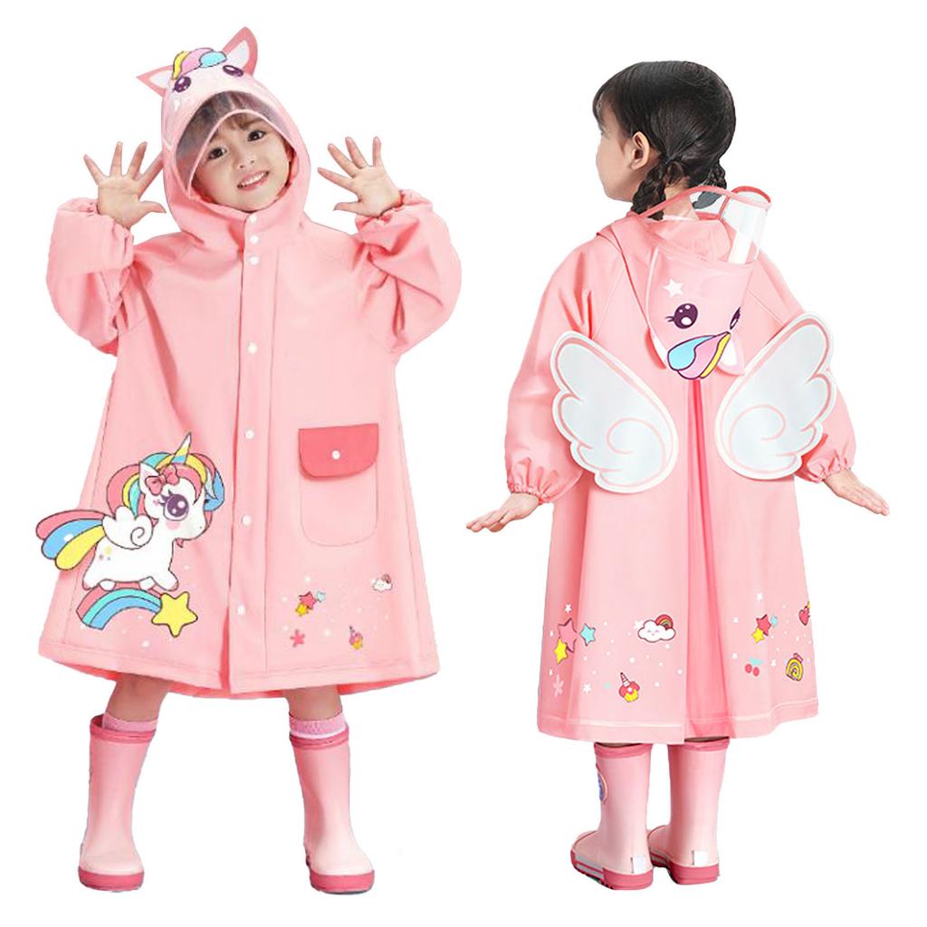 Kids Raincoat Waterproof Cute Pattern Lightweight Portable Children Hooded Rainwear for Girl Boy
