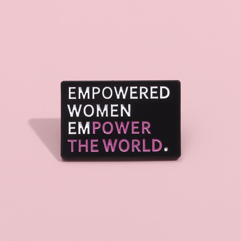 Trendy Cartoon Minimalist Letter Brooch Geometric Square Metal Badge Black Enamel