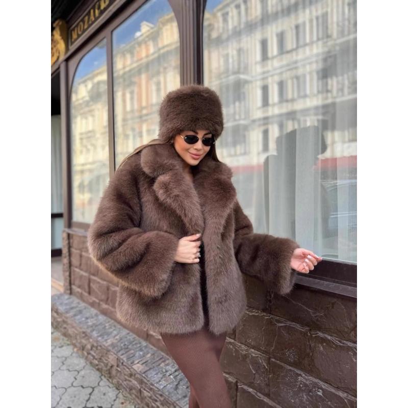 Oversize Winter  Loose Coats Mujer Winter High Street Outwear Autumn Elegant Faux Fur Effect Long Sleeves Lapel Solid with Pockets Jacket