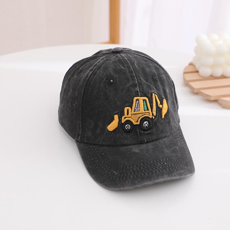 4-7Y Cartoon Car Children Baseball Hat Retro Washed Cotton Kids Sunshade Peaked Cap Solid Color Boys Girls Visors Caps