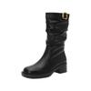Autumn/Winter Western Retro Women's Pleated Mid-Calf Boots with Thick Heels In Popular Style.