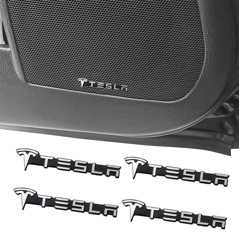 2/4 Stück 3D-Aluminium-Logo Auto Sound Audio Abzeichen Aufkleber Lautsprecher Aufkleber Für Tesla Model 3 Y S X 2017-2023 Roadster SpaceX Spulenmod