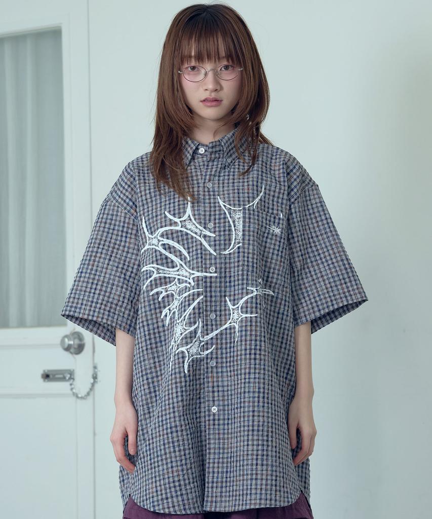 NICEGHOSTCLUB Tornado Star Check Big Big Half Shirt_Grey(Ng2Gmuw361A)