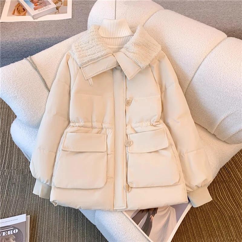 Lamb Fur One-piece Coat for Women's New Winter Drawstrings To Tighten Waist and Thicken