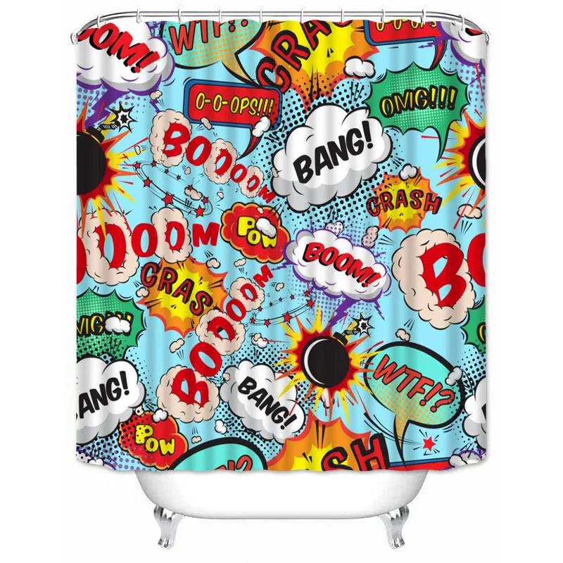 Comic-pop-art Shower Curtain Waterproof Bathroom Decor Polyester Fabric Bath Screen Bathtub Curtains with Hooks Shower Curtains