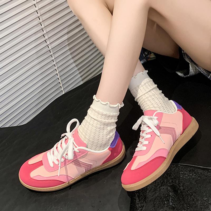 Sweet Candy Color Lace Up Skateboard Shoes Women 2025 Autumn Round Toe Low Heel Sneakers Soft Sole Non Slip Driving Shoes