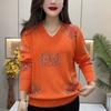 Spring Autumn Women's Plus Size Sweater Thin Loose Fit Rhinestone V-Neck Pullover Knit Top