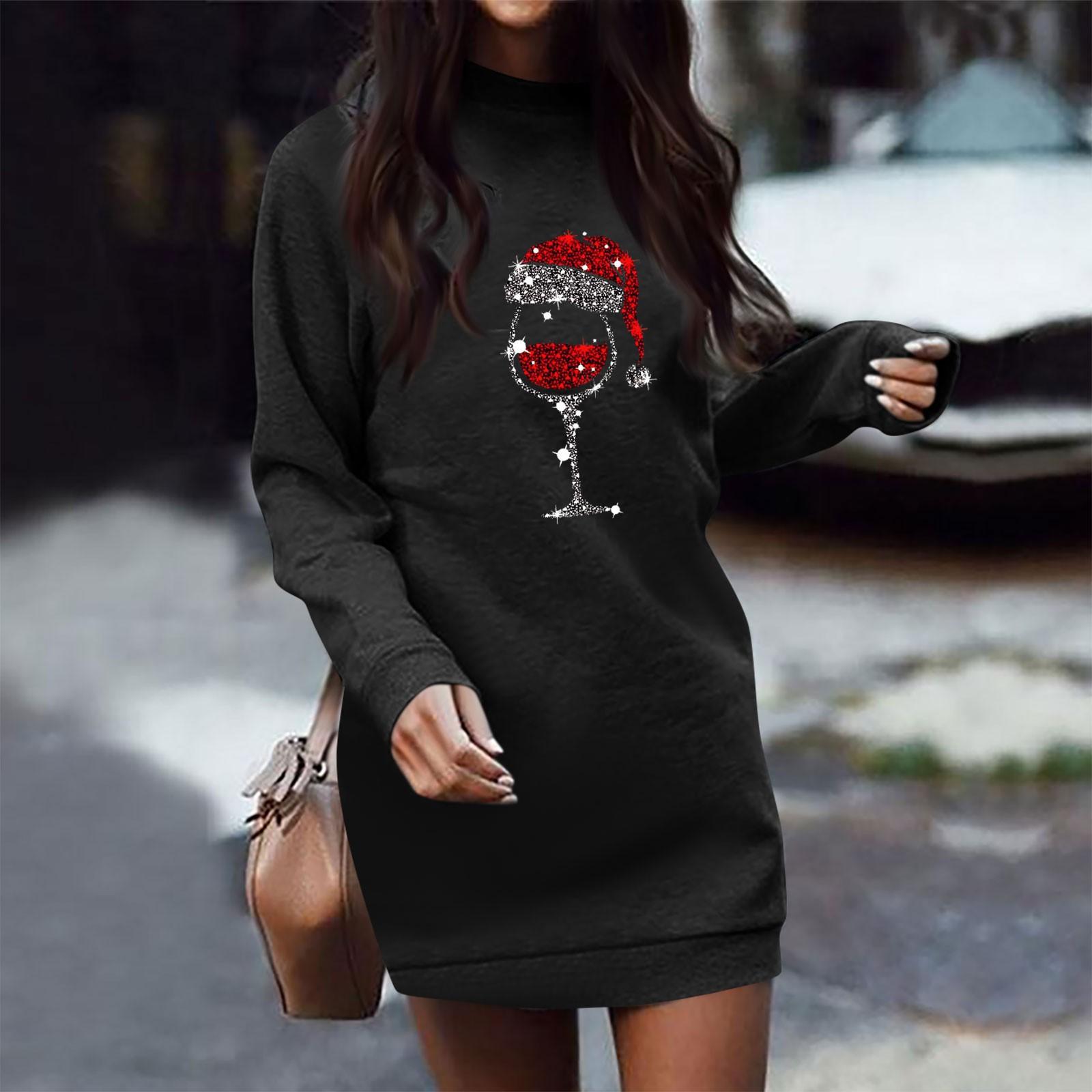 

Жіноча потовщена довга сукня-светр oversize із різдвяним принтом XL чорний