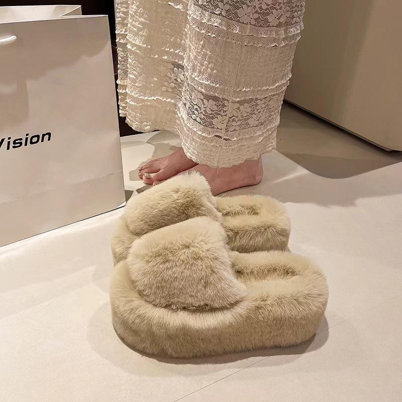 Mao Mao slippers women's new high-end outdoor wear versatile autumn and winter one-word thick-bottomed cotton slippers