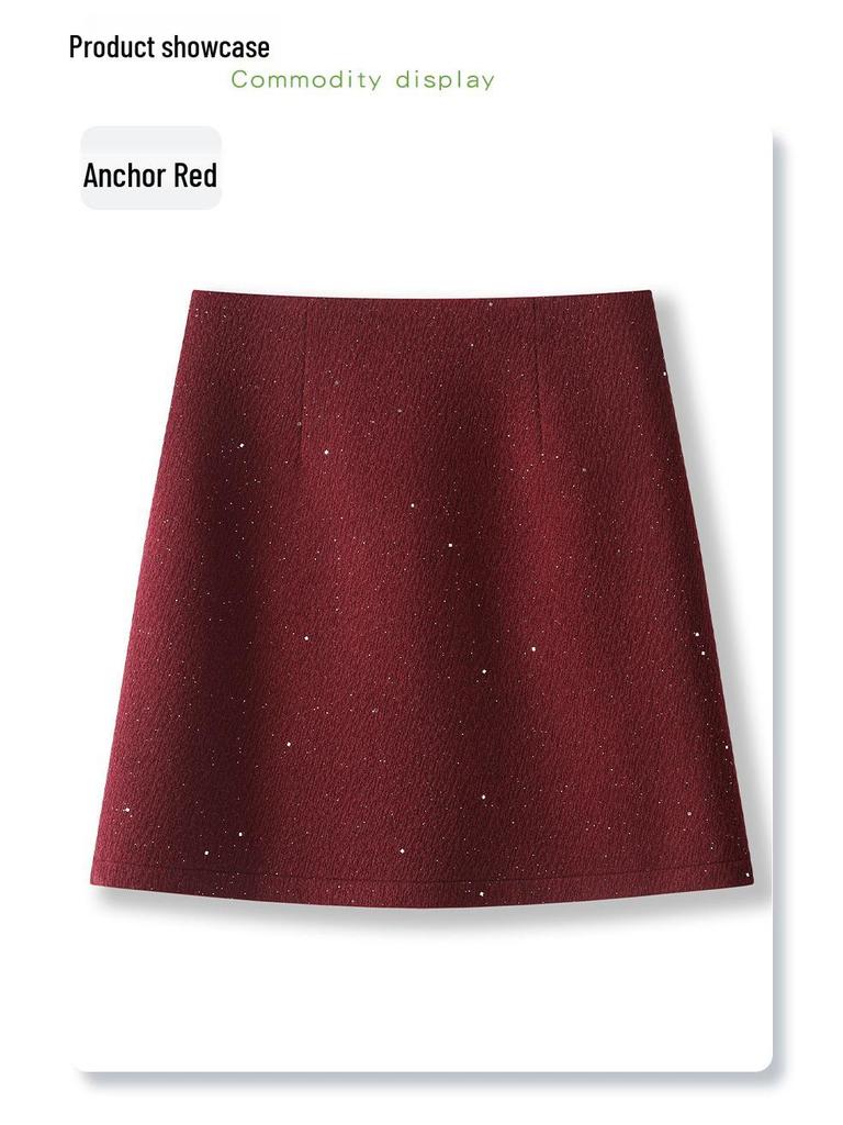 Women's Gray Wool High-Waist Bodycon Midi Skirt - Autumn/Winter 2024 A-Line Design