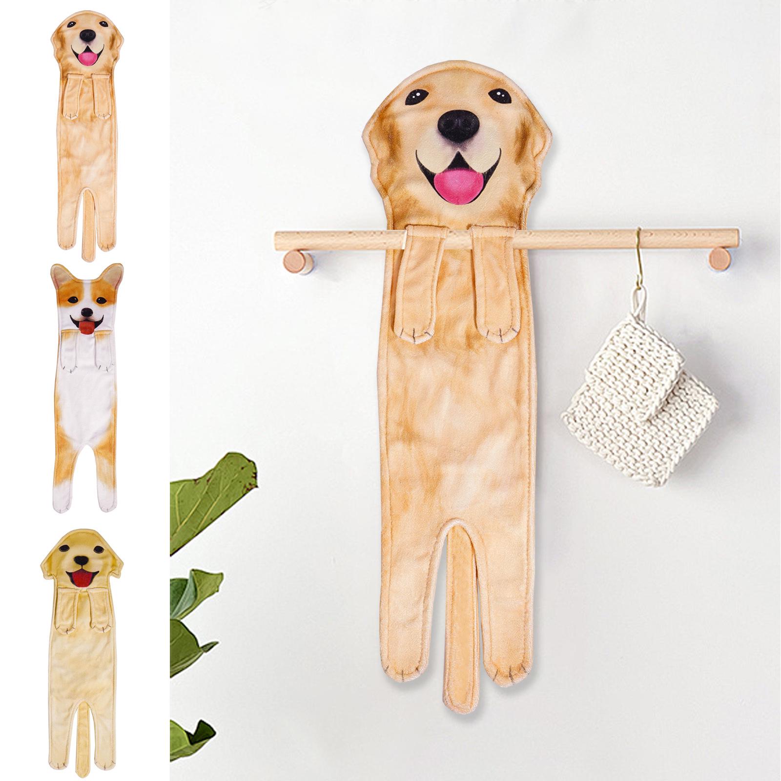 Cute Cartoon Puppy Hanging Hand Towel - Absorbent, Decorative, Realistic Dog Face Wash Towel