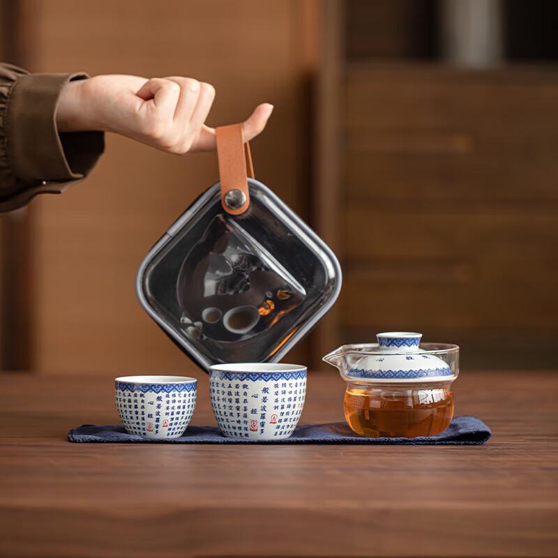 

SUSHI CERAMICS Blue and White Heart Sutra Portable Travel Tea Set