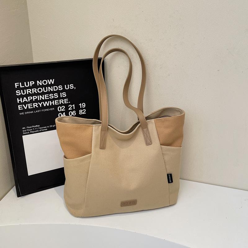 Casual Canvas Bag Women's 2025 New Tote Bag Large Capacity Fashion Shoulder Bag Student Class Commuting Bag