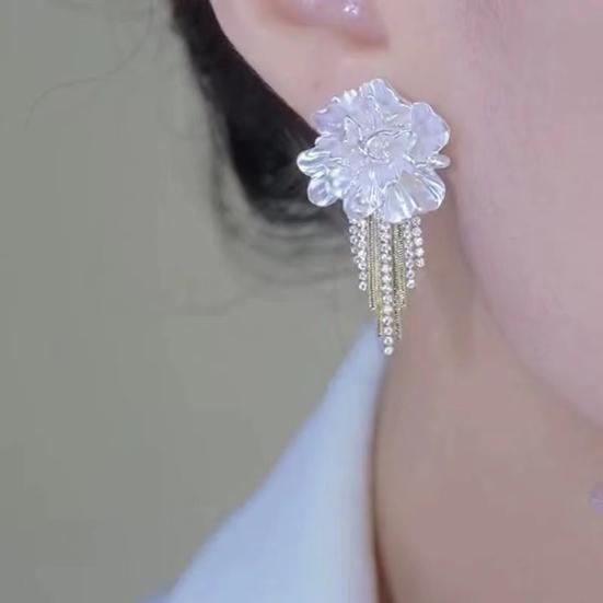 1 pár dámských náušnic střapcové květinové náušnice s kamínky vintage styl luxusní plesové puzety svatební šperky pro nevěstu na párty