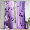 Set Of 2 Violet Butterfly Dance Curtains Purple Floral Semi Transparent Bedroom Office Living Room Decor Curtain With Rod Pocket Polyester Ideal For