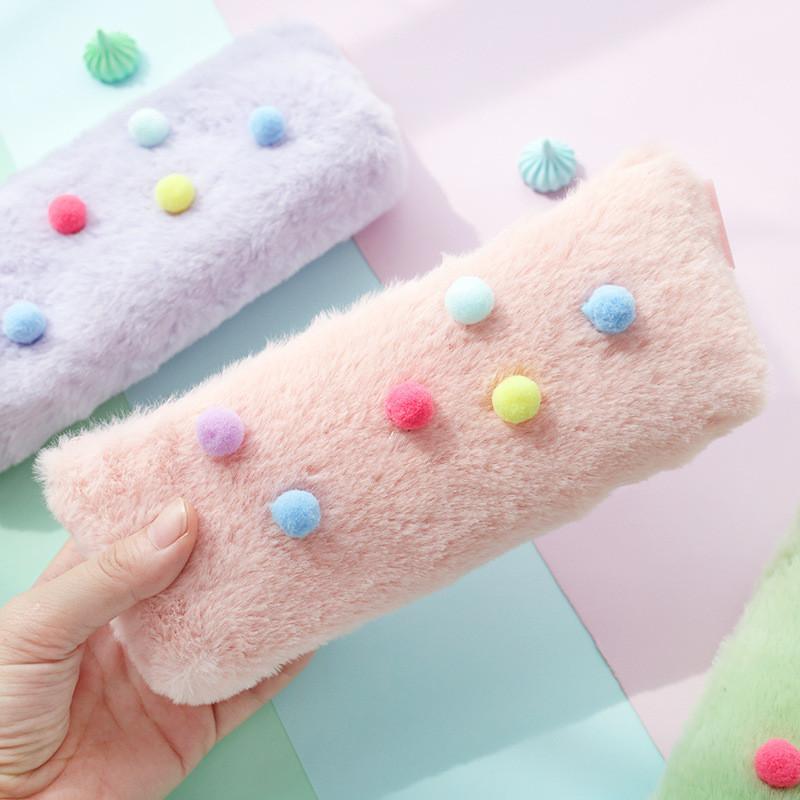 Plush Ball Pen Bag With Large Capacity For Students And School Supplies