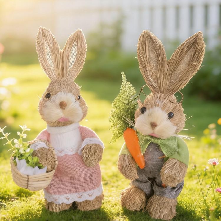 Seasonal Grass Handwoven Easter Rabbit Figure Delicate Handmade Craft Ornament For Holiday Table Centerpieces