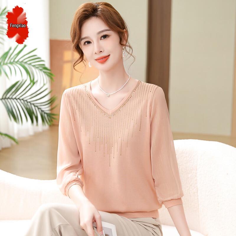 Women s Simple V-neck Seven-quarter Sleeve Pullover Top 110