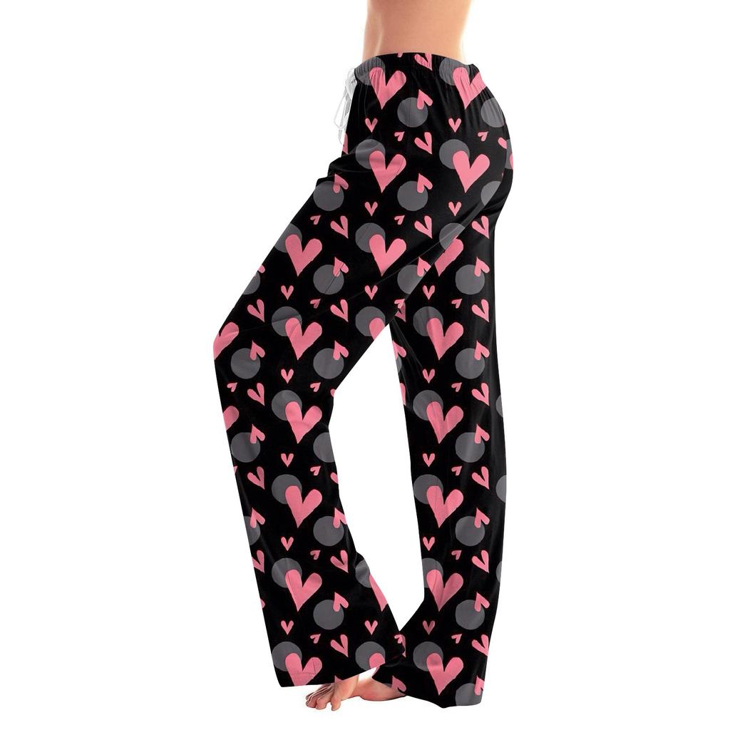 Damen Pyjamahose Nachtwäsche Lässige Hose mit Kordelzug und elastischer Taille Bequeme gerade lockere Yogahose