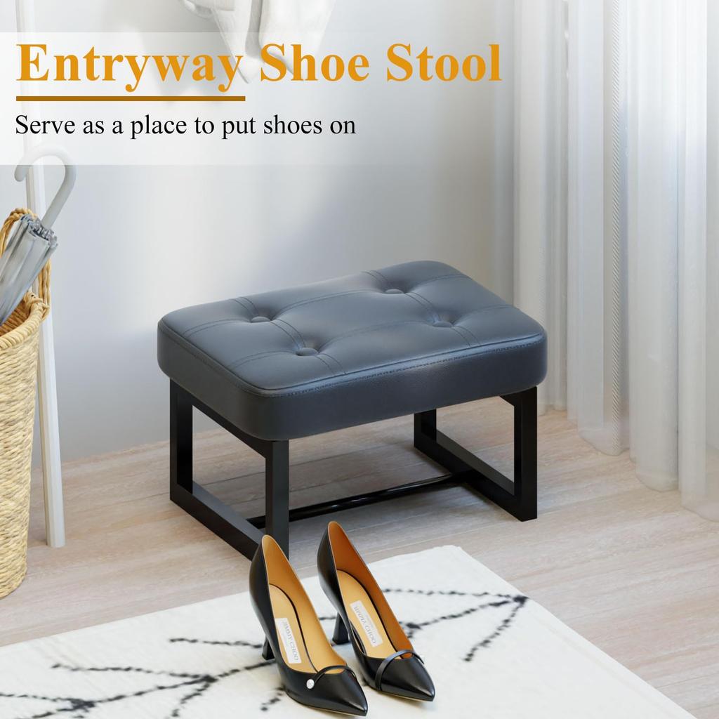 ITsst 250kg Weight Stylish PU Leather Shoe Changing Suitable for Adults and Living and Black Ottoman, Footstool, High-Resilience Leg/Footrest,