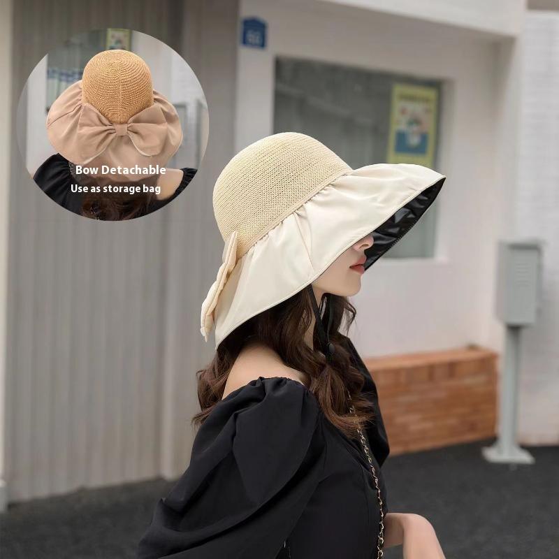 Big Eaves Bucket Hat Women's Summer Foldable Sunscreen Hat Storage Bag Sun Hat Versatile Face Visor