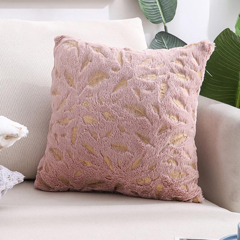 Gold Foil Feather Pillow Cover Short Plush Sofa Cushion Cover Modern Minimalist Throw Pillow Accent Pillowcase Home Decor