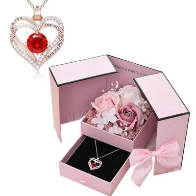 Rose Jewelry Gift Box Bow Packaging Luxury Double Door Drawer Necklace For Girlfriend Mom Simulation Flower Creative Romantic
