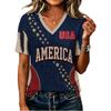 Women's Short Sleeve V-Neck T-Shirt with USA Letter Print