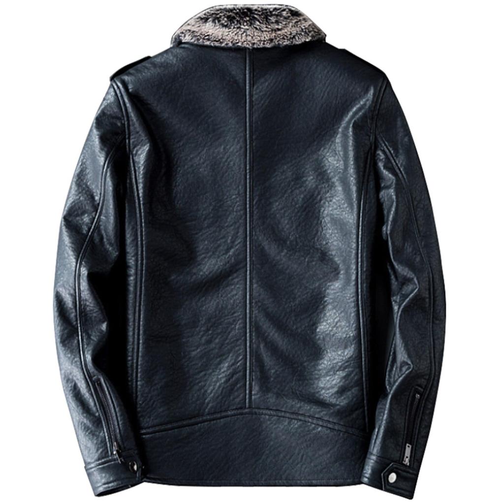 RENHE Leather Winter Motorcycle Jacket with Fleece Warm and PU Leather Jacket with Abrasion Size XL Men's Jacket, Lining, Windproof, Resistance,