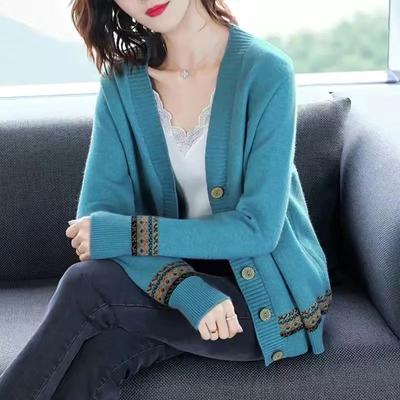 Winter Autumn Women's Solid Color Women's Knitted Cardigan Long Sleeve Korean Loose V-Neck Button Sweaters Coat Female Clothing