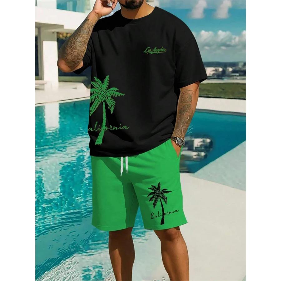 

Sport Wear Trendy Summer Hawaiian Coconut Print Men s Suit Men s Street T-Shirt Shorts Two-Piece 3D Short-Sleeved Breathable Tracksuit 6XL