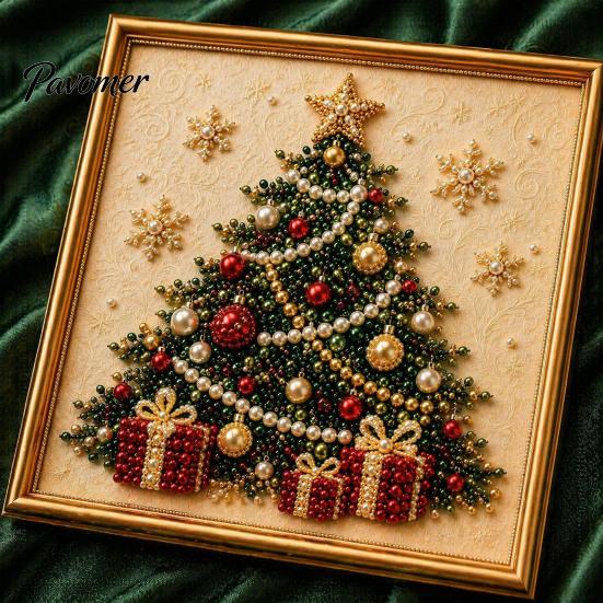Relaxing Hobby for Adults Xmas Faux Pearl Painting Kit, Christmas 3D Art DIY Winter Scene Set Holiday Craft Project Adults, Festive Home Wall Decor