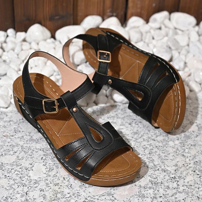 Fashion Women's Summer Fashion Wedge Sandals Lightweight Buckle Strap Platform Gladiator Sandals Woman Comfort Non Slip Beach Sandalias