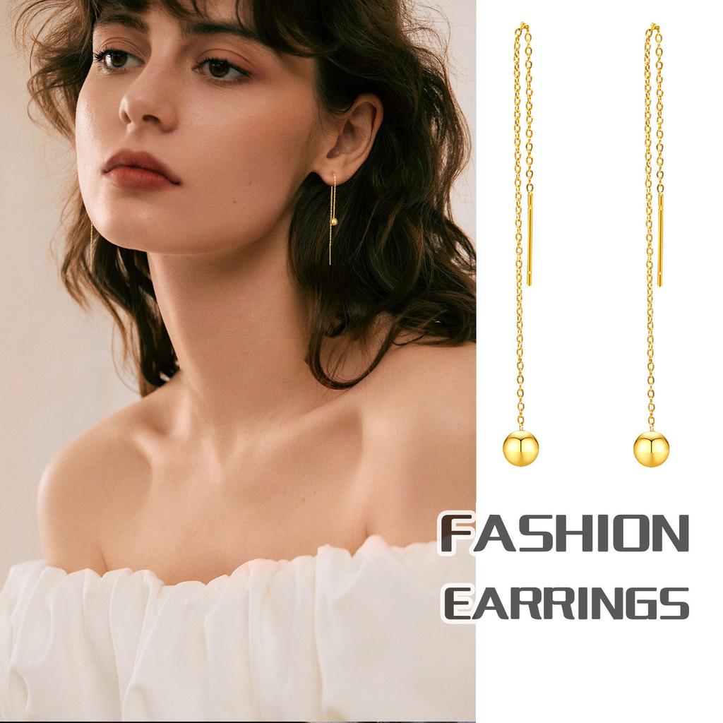 Stainless Steel Ball Dangle Threader Earring, Thin Chain Simple Long Earring Women Gift
