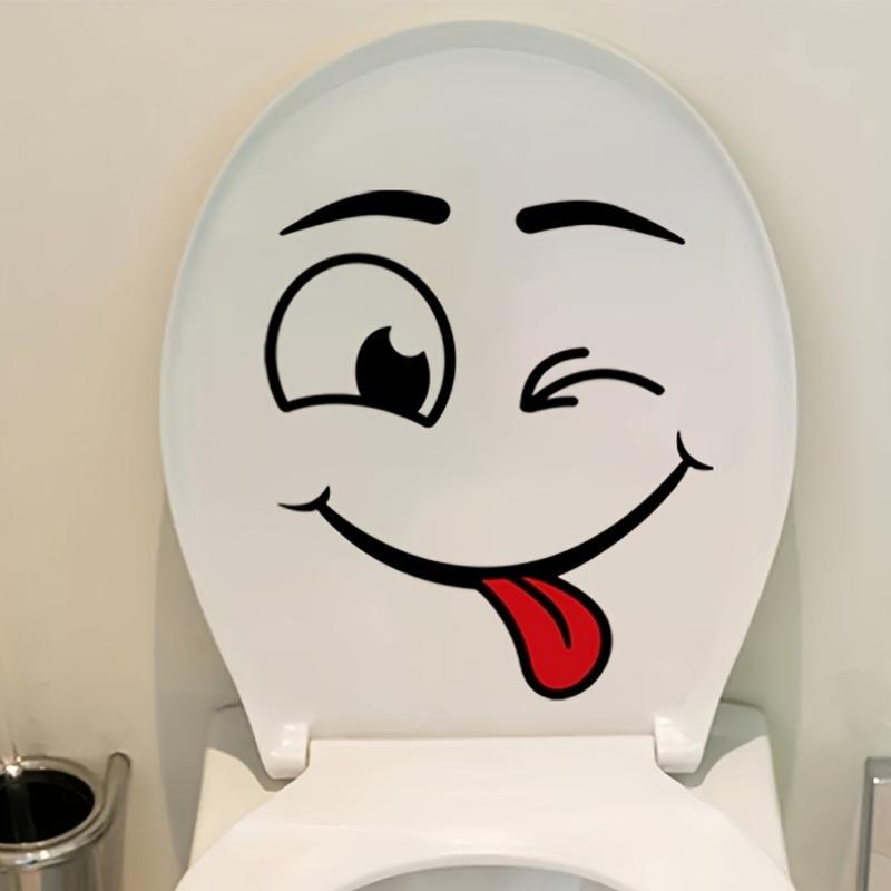Pegatina Autoadhesiva Divertida Cara Alegre para Tapa de Inodoro | Plástico Semimate, Forma Irregular, Adecuada para Baño, Decoración del Hogar, Decoración de Cristal