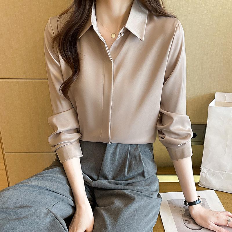 Damska biała satynowa koszula formalna z długim rękawem 2025: Odporna na zagniecenia, wysokiej klasy odzież profesjonalna na jesień/zimę do nauczania i na rozmowy kwalifikacyjne