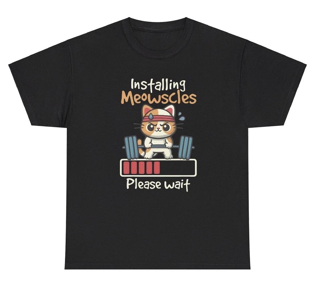 Installing Meowscles Gym Cat T Shirt Funny Oddly Specific Ironic Gen Z Tee