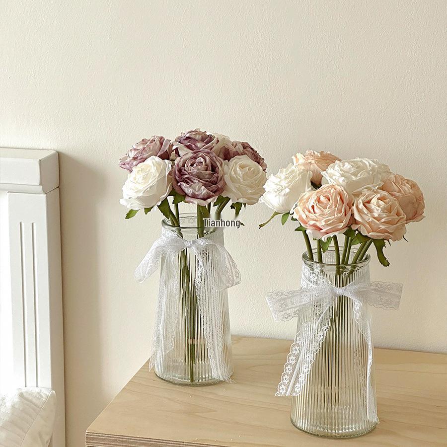 Rose Artificial Flower Arrangement for Living Room Dining Table - Preserved Dried Bouquet Vase Decoration